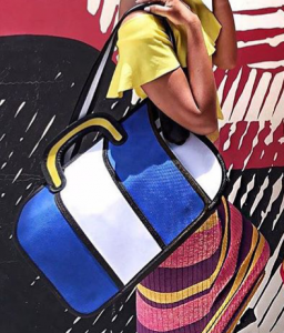 blue white stripe shoulder bag